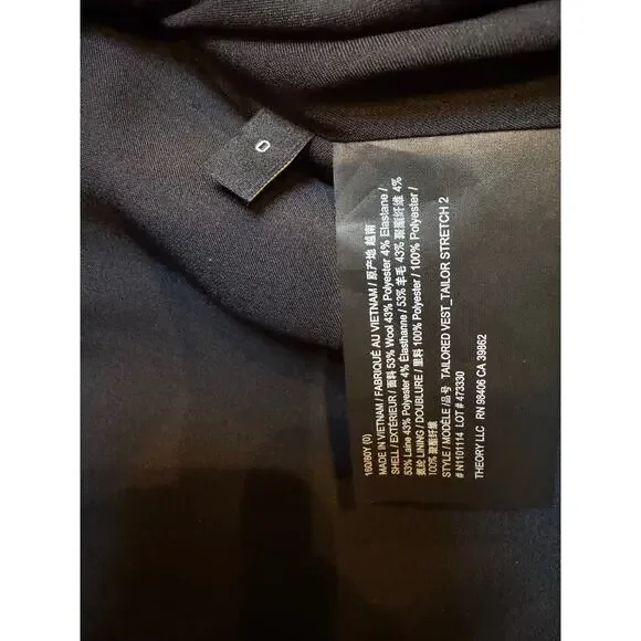 Theory Women's Tailored Vest, Black, 0 (New) - Picture 7 of 8